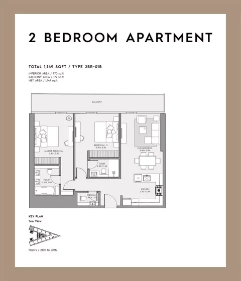 Floor plan, 2 Beds, 1,149 sq ft