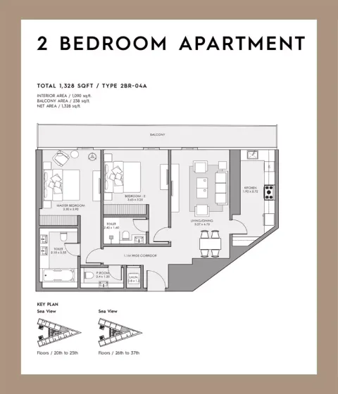 Floor plan, 2 Beds, 1,328 sq ft