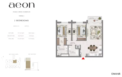 Floor plan, 2 Beds, 1,235 sq ft