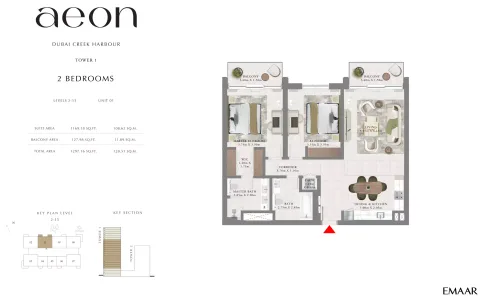 Floor plan, 2 Beds, 1,297 sq ft