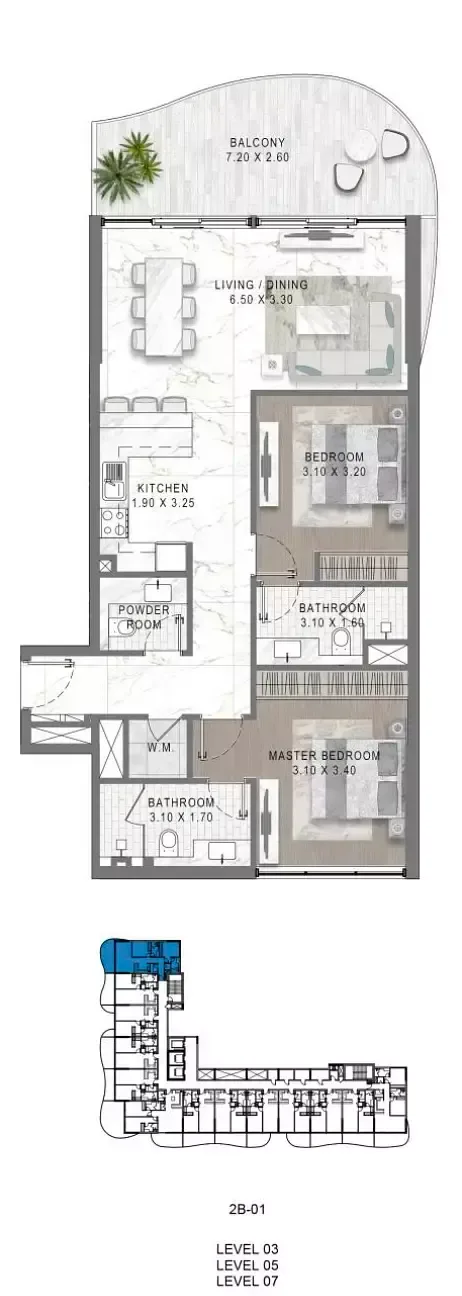 Floor plan, 2 Beds, 1,019 sq ft