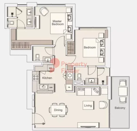 Floor plan, 2 Beds, 1,050 sq ft