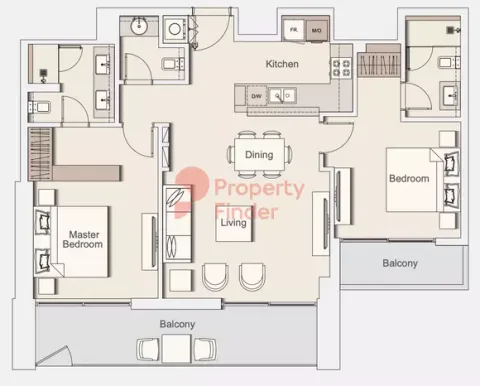 Floor plan, 2 Beds, 1,157 sq ft