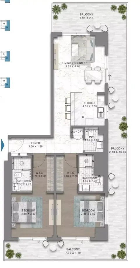 Floor plan, 2 Beds, 1,300 sq ft