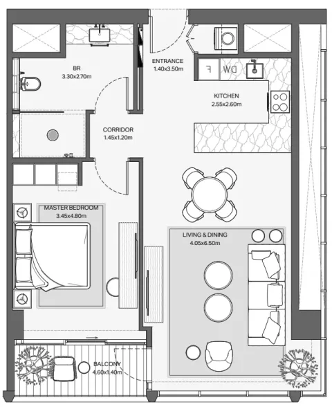 Floor plan, 1 Bed, 850 sq ft