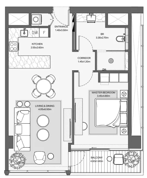 Floor plan, 1 Bed, 839 sq ft