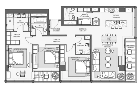 Floor plan, 3 Beds, 1,971 sq ft