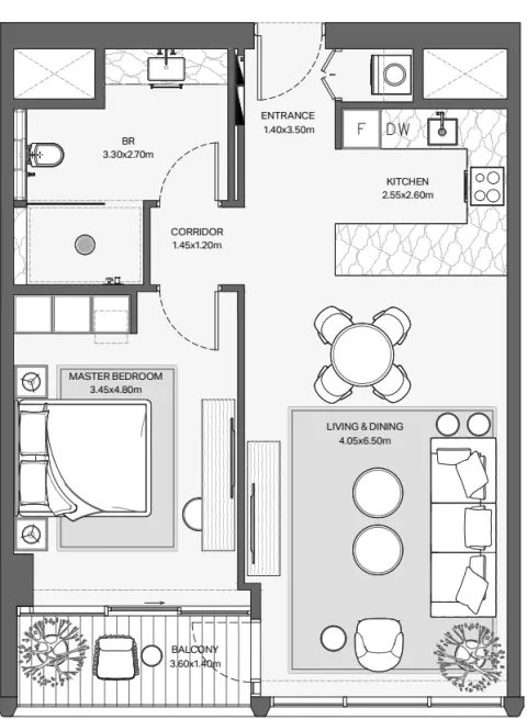 Floor plan, 1 Bed, 833 sq ft
