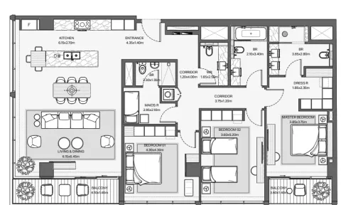 Floor plan, 3 Beds, 2,013 sq ft