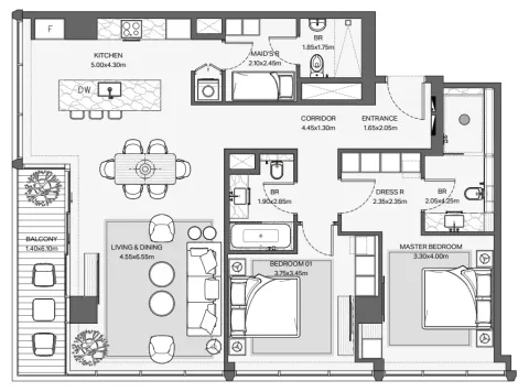 Floor plan, 2 Beds, 1,508 sq ft