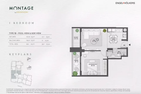 Floor plan, 1 Bed, 632 sq ft