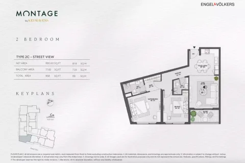 Floor plan, 2 Beds, 958 sq ft