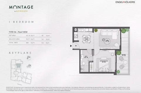 Floor plan, 1 Bed, 680 sq ft