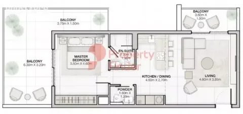 Floor plan, 1 Bed, 739 sq ft
