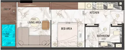 Floor plan, 1 Bed, 437 sq ft
