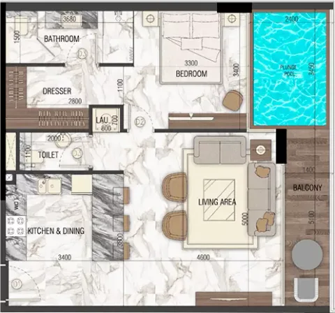 Floor plan, 1 Bed, 888 sq ft