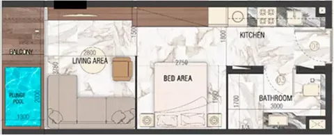 Floor plan, 1 Bed, 437 sq ft
