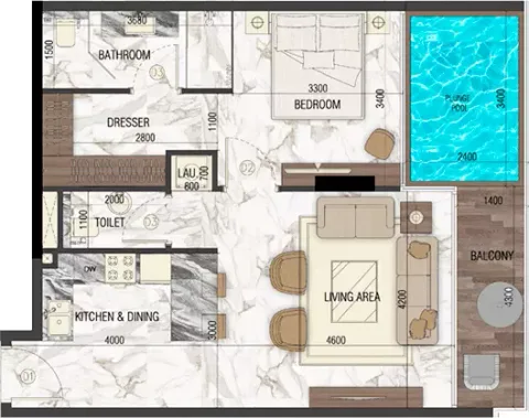Floor plan, 1 Bed, 813 sq ft