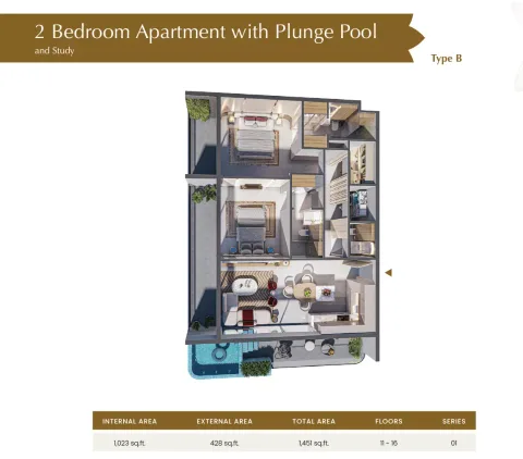 Floor plan, 2 Beds, 1,451 sq ft