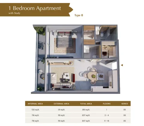 Floor plan, 1 Bed, 837 sq ft