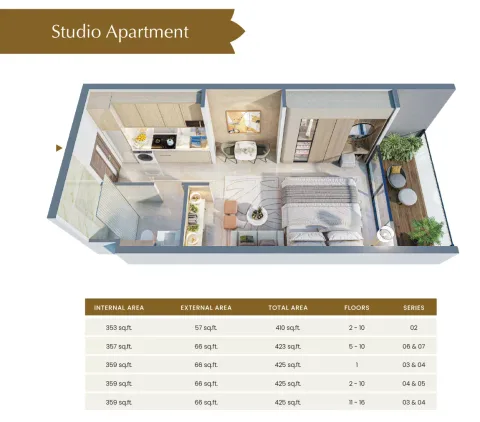 Floor plan, Studio, 410 sq ft