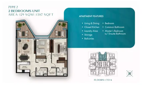 Floor plan, 2 Beds, 1,387 sq ft