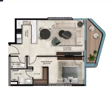 Floor plan, 1 Bed, 823 sq ft