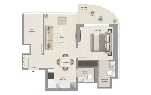 Floor plan, 1 Bed, 719 sq ft