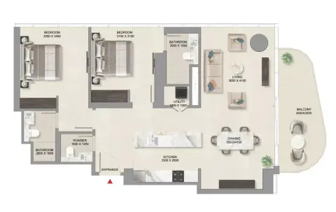 Floor plan, 2 Beds, 1,238 sq ft