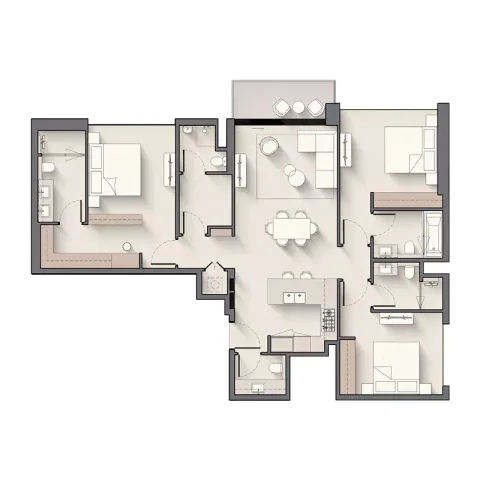 Floor plan, 3 Beds, 1,491 sq ft