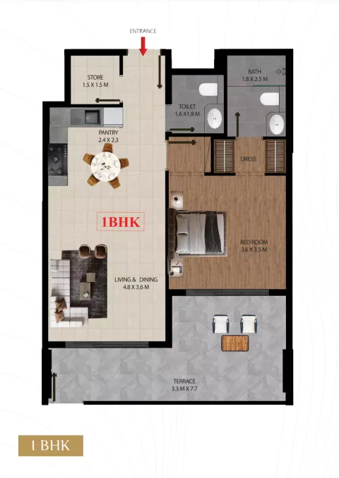 Floor plan, 1 Bed, 0 sq ft