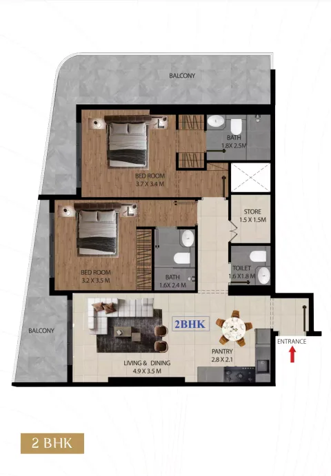 Floor plan, 2 Beds, 0 sq ft
