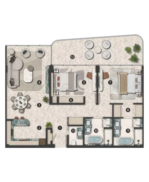 Floor plan, 2 Beds, 1,348 sq ft