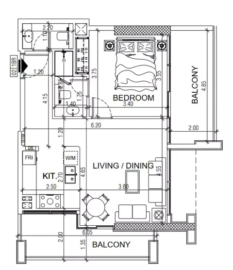 Floor plan, 1 Bed, 0 sq ft