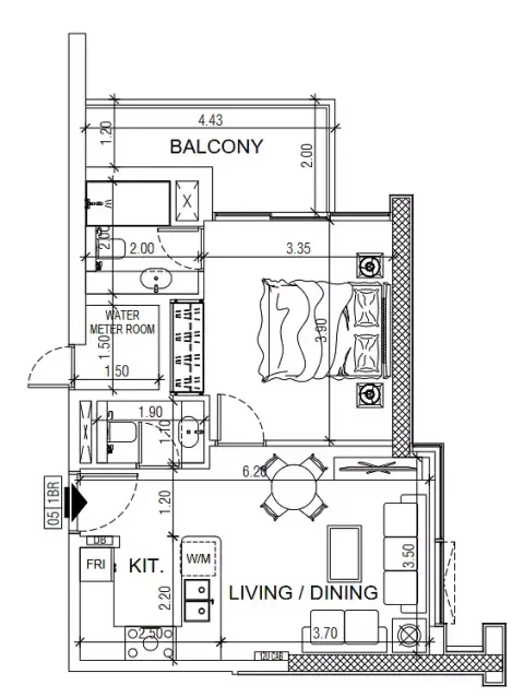 Floor plan, 1 Bed, 0 sq ft