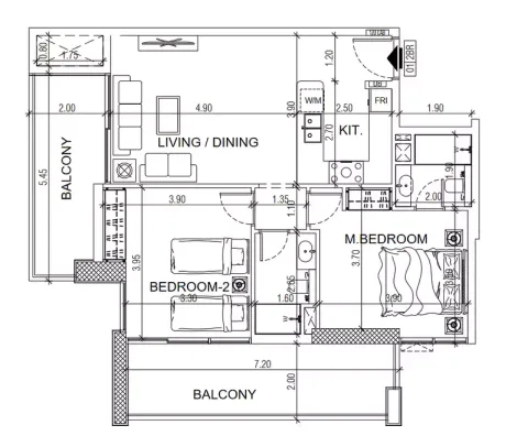 Floor plan, 2 Beds, 1,032 sq ft