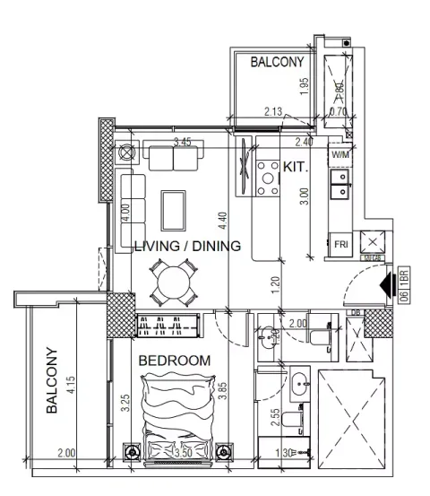 Floor plan, 1 Bed, 0 sq ft