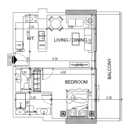 Floor plan, 1 Bed, 0 sq ft