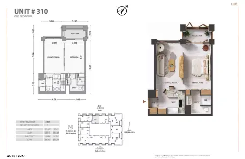 Floor plan, 1 Bed, 611 sq ft
