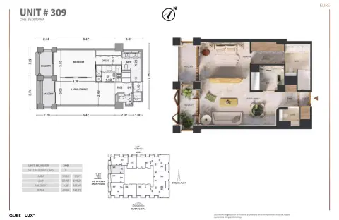 Floor plan, 1 Bed, 742 sq ft