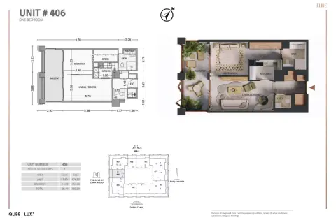 Floor plan, 1 Bed, 733 sq ft