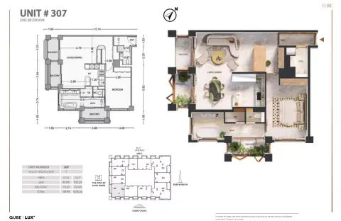 Floor plan, 1 Bed, 1,076 sq ft