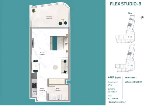 Floor plan, Studio, 411 sq ft