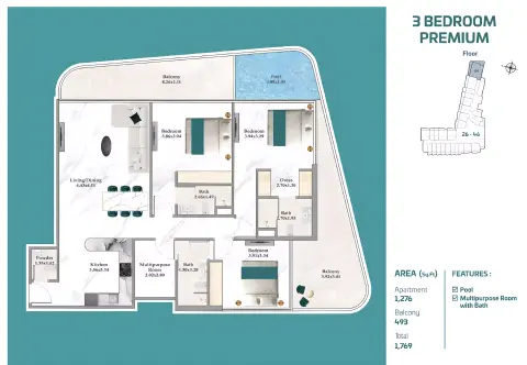 Floor plan, 3 Beds, 1,769 sq ft