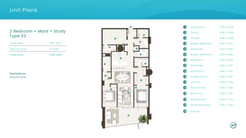 Floor plan, 2 Beds, 2,225 sq ft