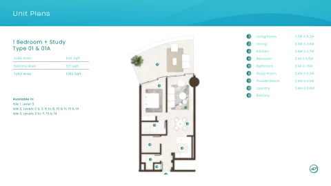 Floor plan, 1 Bed, 1,153 sq ft