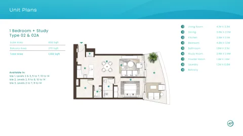 Floor plan, 1 Bed, 1,108 sq ft