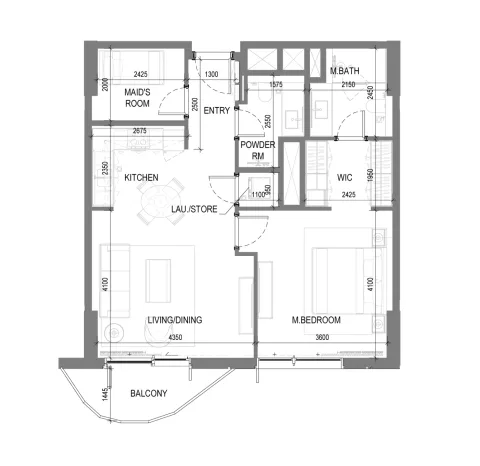 Floor plan, 1 Bed, 828 sq ft