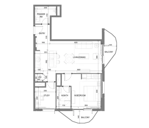 Floor plan, 1 Bed, 951 sq ft