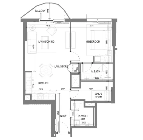 Floor plan, 1 Bed, 849 sq ft